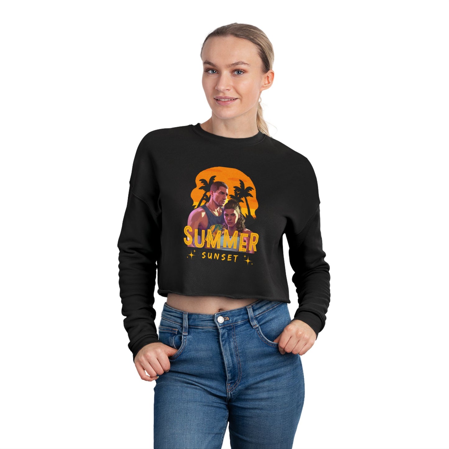 Summertime Vibes Cropped Sweatshirt, Women's Summer Fashion, Sunset Beach Apparel, Casual Outfit, Vacation Must-Have