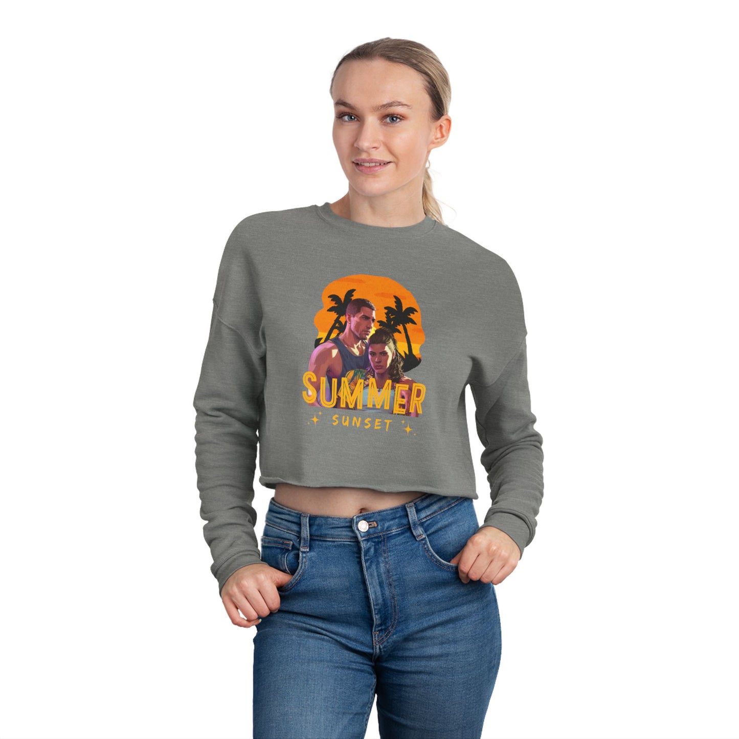 Summertime Vibes Cropped Sweatshirt, Women's Summer Fashion, Sunset Beach Apparel, Casual Outfit, Vacation Must-Have