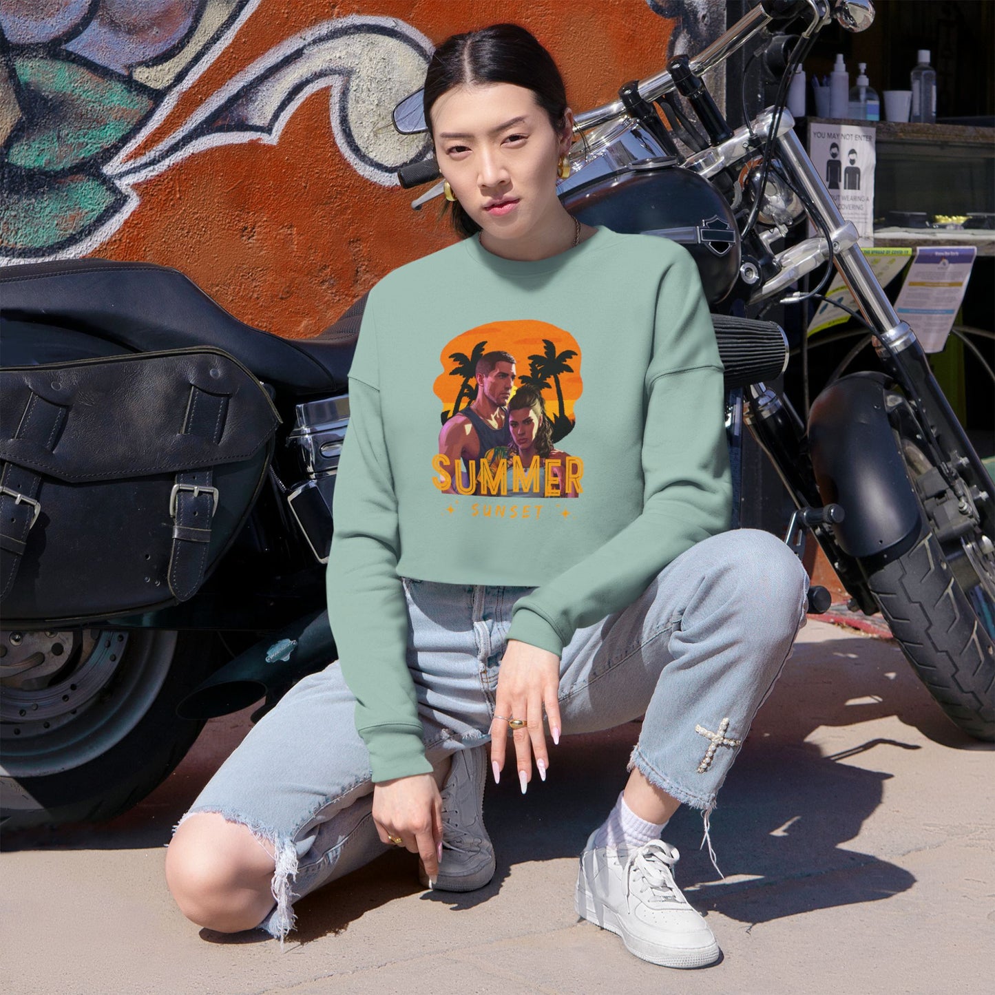 Summertime Vibes Cropped Sweatshirt, Women's Summer Fashion, Sunset Beach Apparel, Casual Outfit, Vacation Must-Have