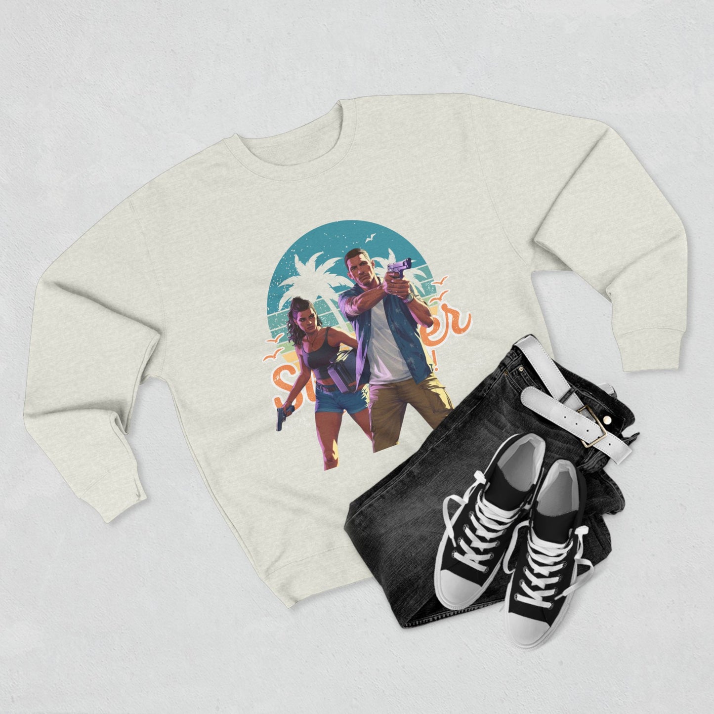 Tropical Vibes Sweatshirt - Summer Adventure Crewneck, Beachwear, Gift for Him/Her, Vacation Essentials, Casual Style, Graphic Apparel