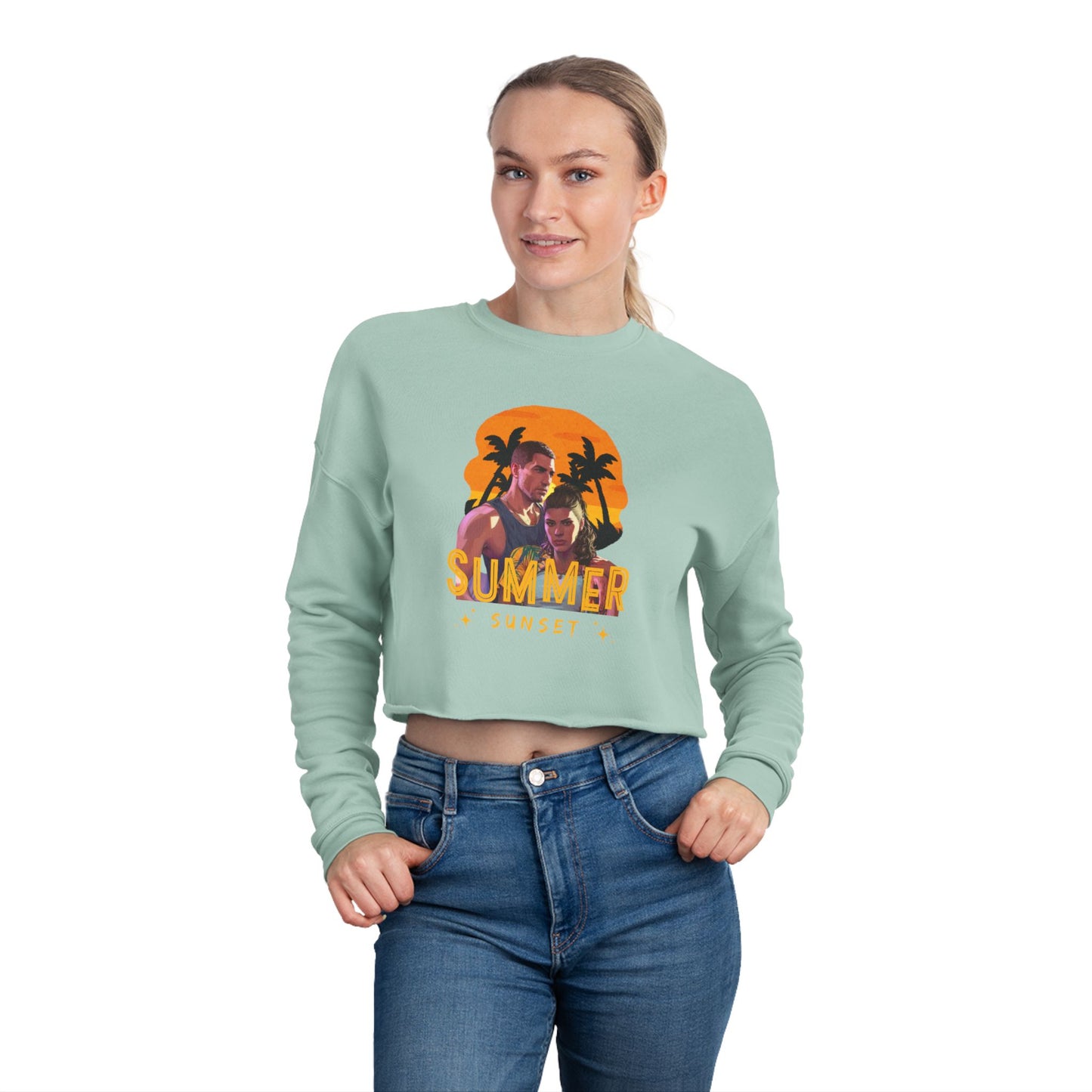 Summertime Vibes Cropped Sweatshirt, Women's Summer Fashion, Sunset Beach Apparel, Casual Outfit, Vacation Must-Have