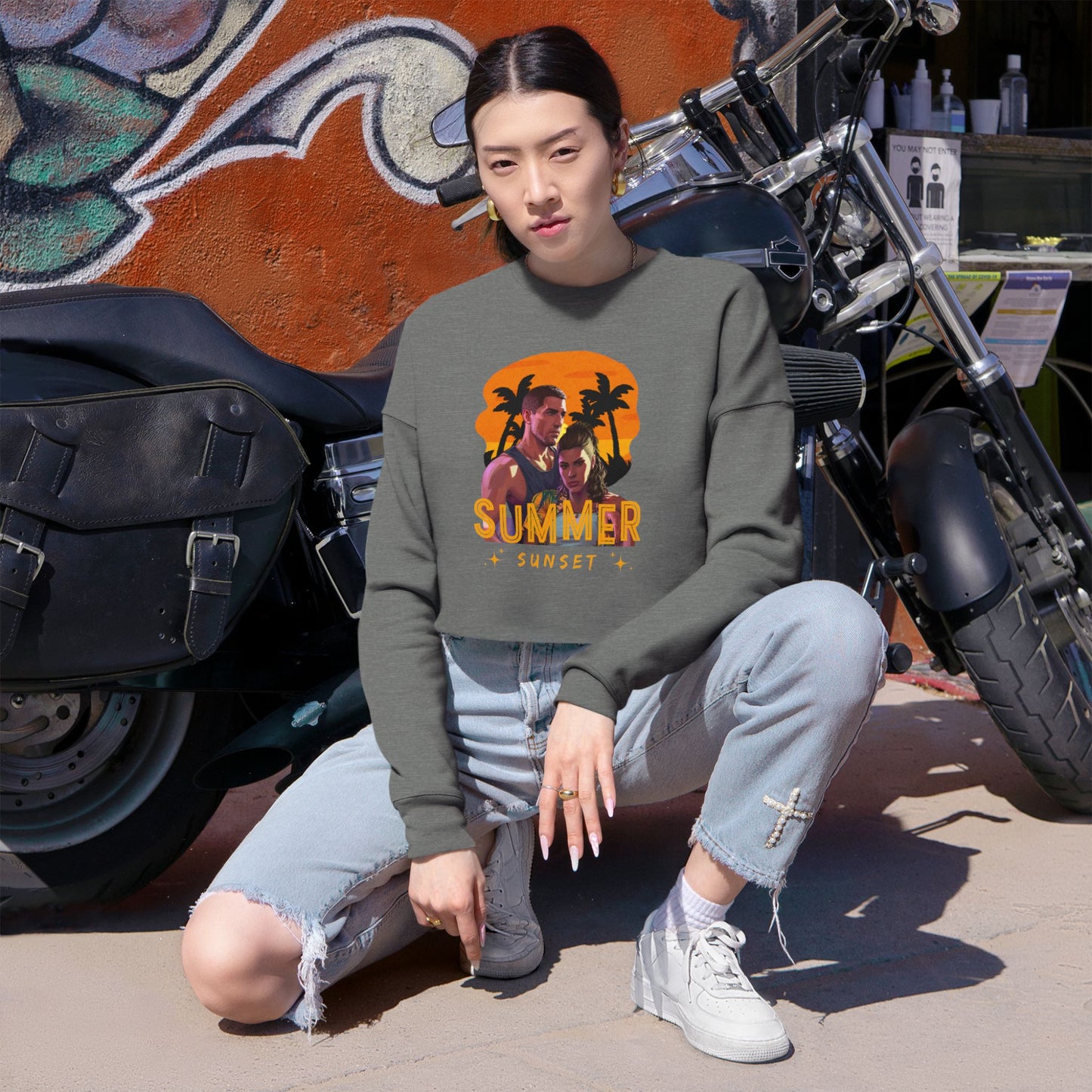 Summertime Vibes Cropped Sweatshirt, Women's Summer Fashion, Sunset Beach Apparel, Casual Outfit, Vacation Must-Have