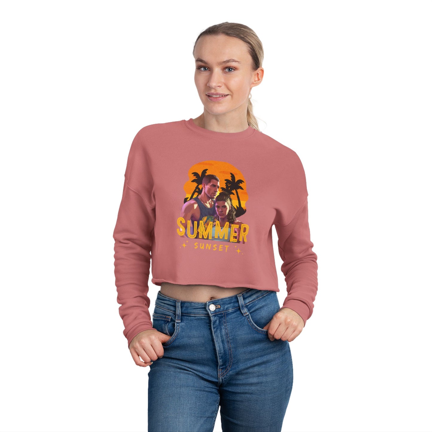 Summertime Vibes Cropped Sweatshirt, Women's Summer Fashion, Sunset Beach Apparel, Casual Outfit, Vacation Must-Have