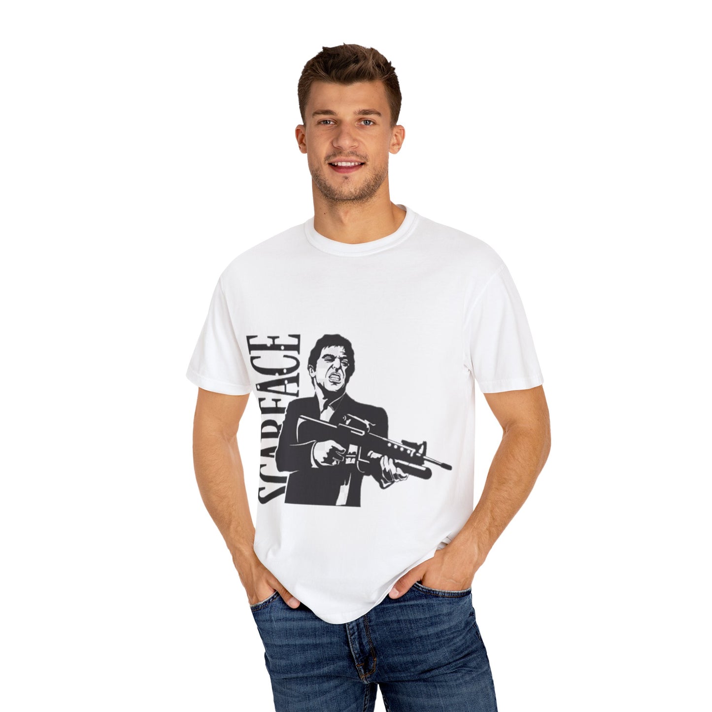Scarface Unisex Garment-Dyed T-shirt, Iconic Movie Tee, Vintage Style Shirt, Gift for Film Lovers, Casual Outfit, Movie Night Essential