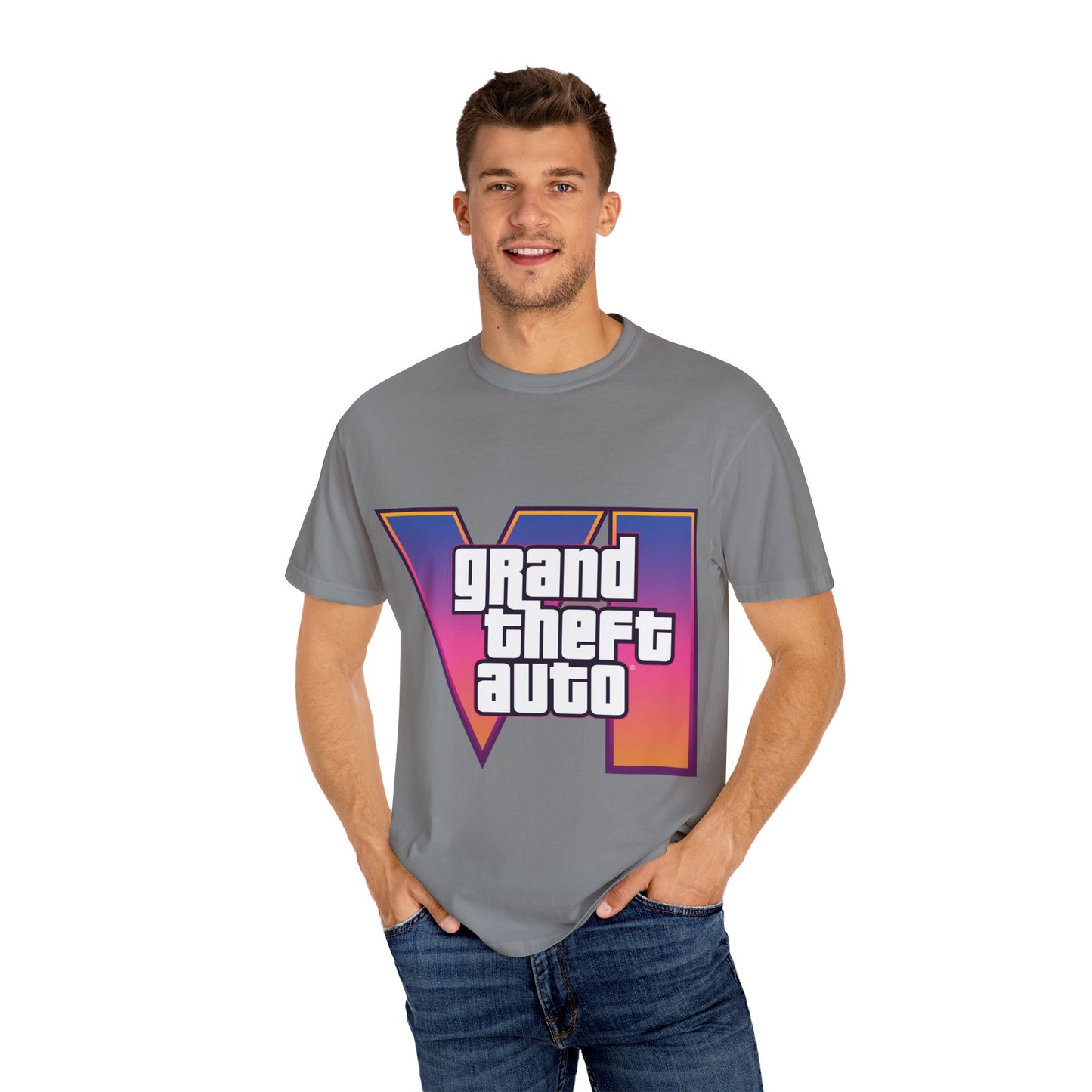 Grand Theft Auto VI Unisex Garment-Dyed T-Shirt, Gaming Tee, Retro Apparel, Casual Wear, Gift for Gamers, Streetwear