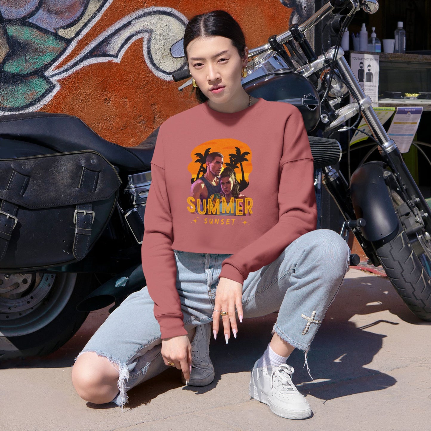 Summertime Vibes Cropped Sweatshirt, Women's Summer Fashion, Sunset Beach Apparel, Casual Outfit, Vacation Must-Have